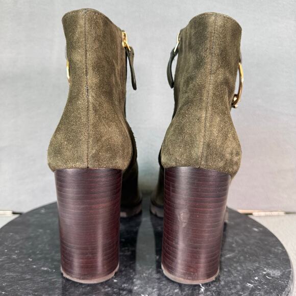 Tory Burch Sofia Lug Sole Ankle Bootie Heel Green Suede Women’s Size 9M US - Picture 4 of 8